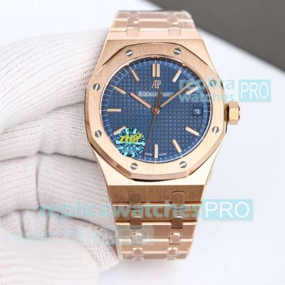 ZF Factory Swiss Copy Audemars Piguet Royal Oak 15500 Rose Gold 4302 Blue Face Watch 